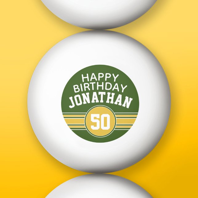 Happy Birthday Sports Stripes with Age Gold Green Ping Pong Ball (Custom Ping Pong Balls)