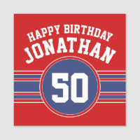 Happy Birthday Sports Stripes with Age Red Blue