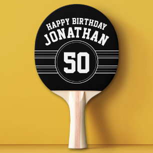 Happy Birthday Sports Stripes with Age White Black Ping Pong Paddle