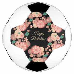 Happy Birthday - Spring Peach Flowers Garden Boho Soccer Ball