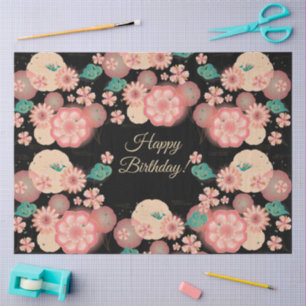 Happy Birthday - Spring Peach Flowers Garden Boho Tissue Paper