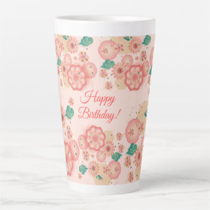 Happy Birthday - Spring Peach Flowers Garden Latte Mug