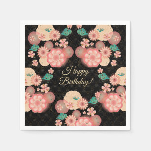 Happy Birthday - Spring Peach Flowers Garden Napkin