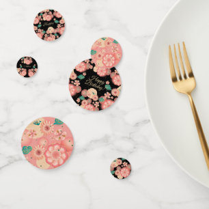 Happy Birthday Spring Peach Flowers Garden Pattern Confetti