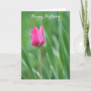 Happy Birthday, Spring Pink Tulip Flower Card