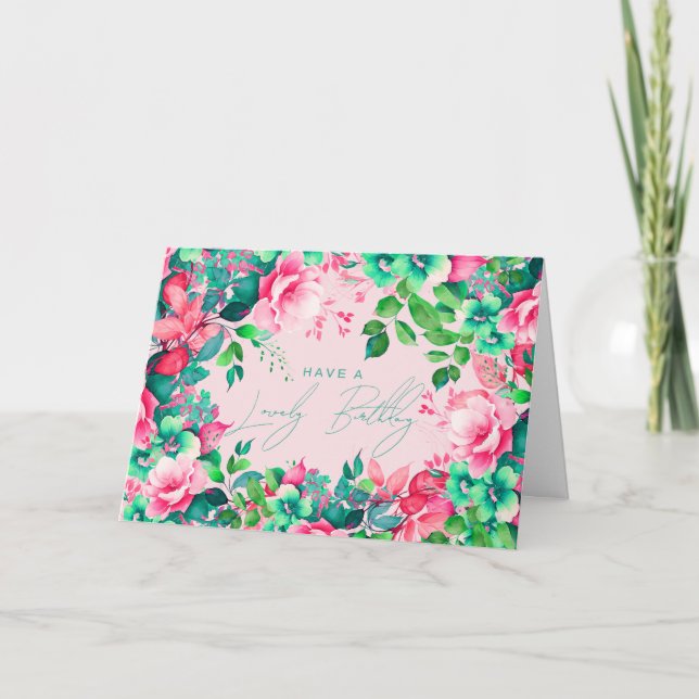 Happy Birthday Spring Summer Garden Floral Blush Card (Front)