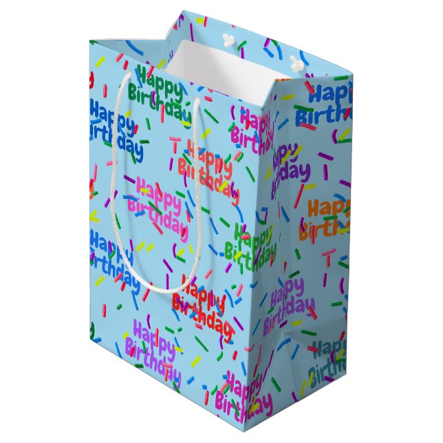 Happy Birthday Sprinkles On Aqua Medium Gift Bag (Back Angled)