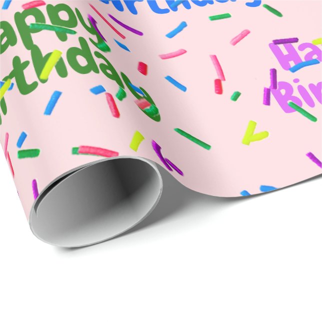 Happy Birthday Sprinkles On Pink Wrapping Paper (Roll Corner)