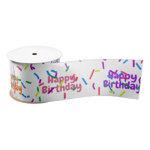 Happy Birthday Sprinkles On White Satin Ribbon