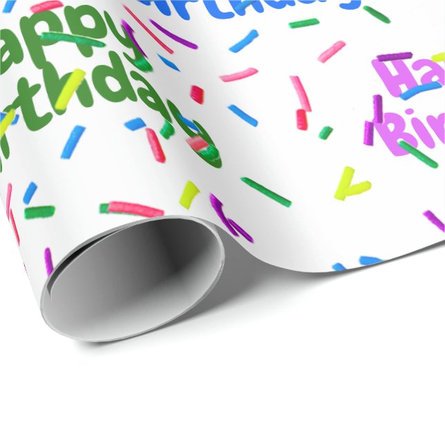 Happy Birthday Sprinkles On White Wrapping Paper (Roll Corner)