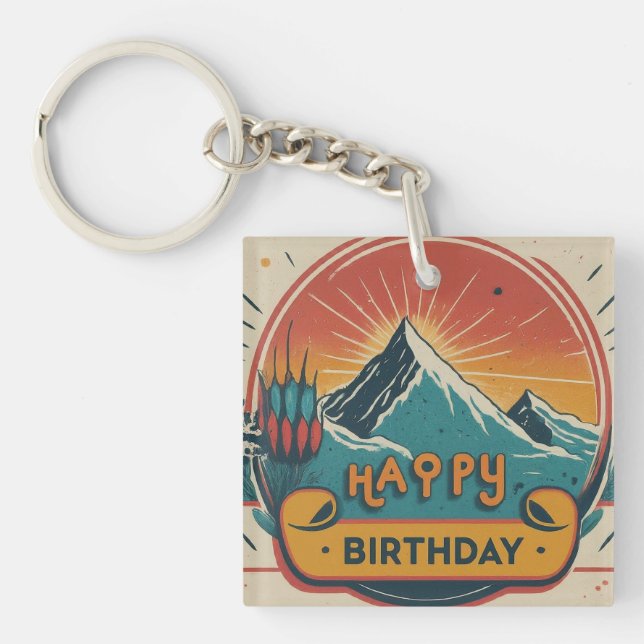 Happy Birthday Square Key Ring (Front)