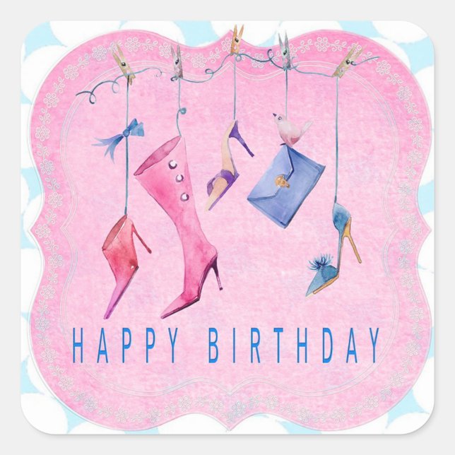 Happy Birthday Square Sticker (Front)