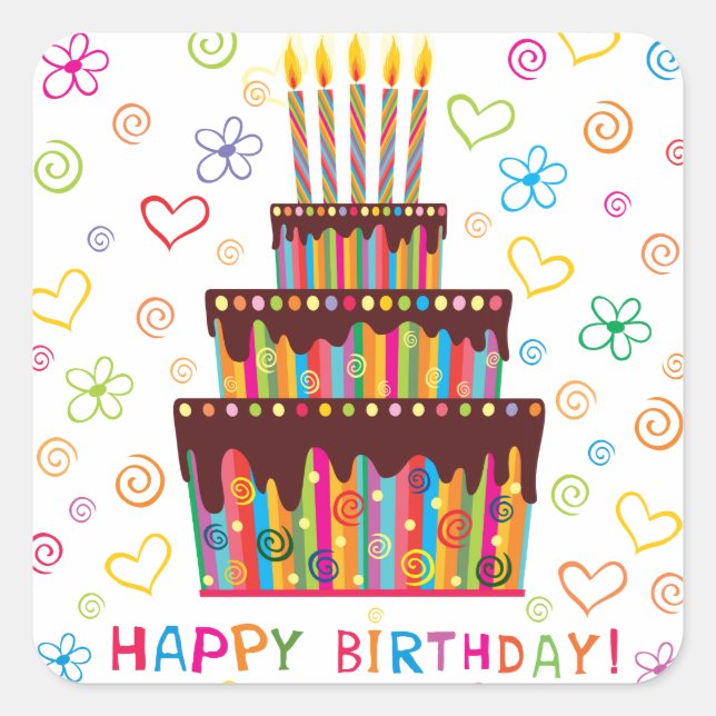 Happy Birthday Square Sticker (Front)