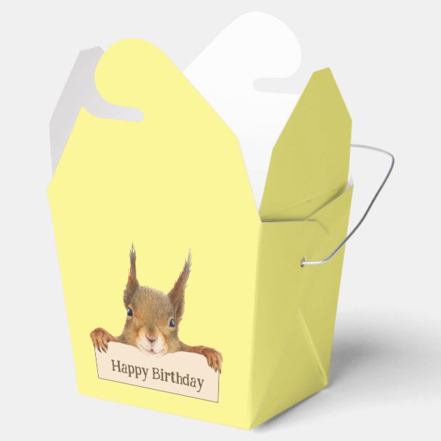 Happy Birthday Squirrel Holding Custom Sign Favour Box (Opened)