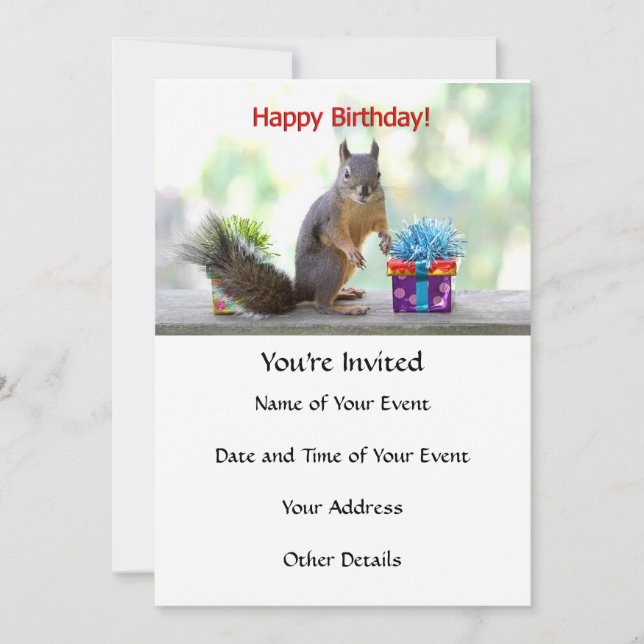Happy Birthday Squirrel Invitation (Front)