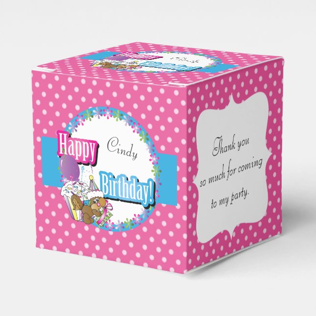 Happy Birthday Squirrel - Pink Favour Box (Front Side)