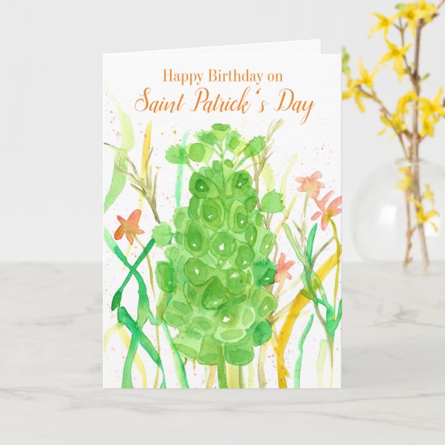 Happy Birthday St. Patrick's Day God's Blessings Card (Yellow Flower)