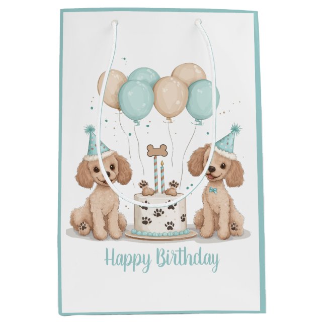 Happy Birthday Standard Poodle Dogs Medium Gift Bag (Front)
