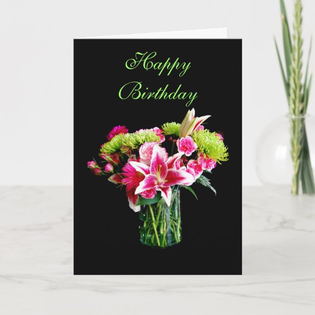 Happy Birthday, Stargazer Lily Bouquet Card (Front)