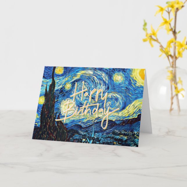Happy Birthday, Starry Night fine art, Card (Yellow Flower)