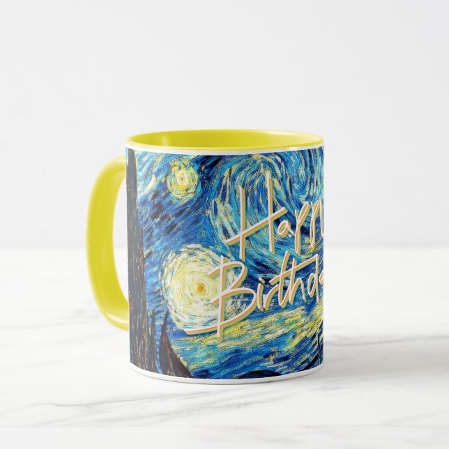 Happy Birthday, Starry Night fine art, Mug (Front Left)
