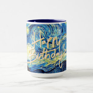 Happy Birthday, Starry Night fine art, Mug