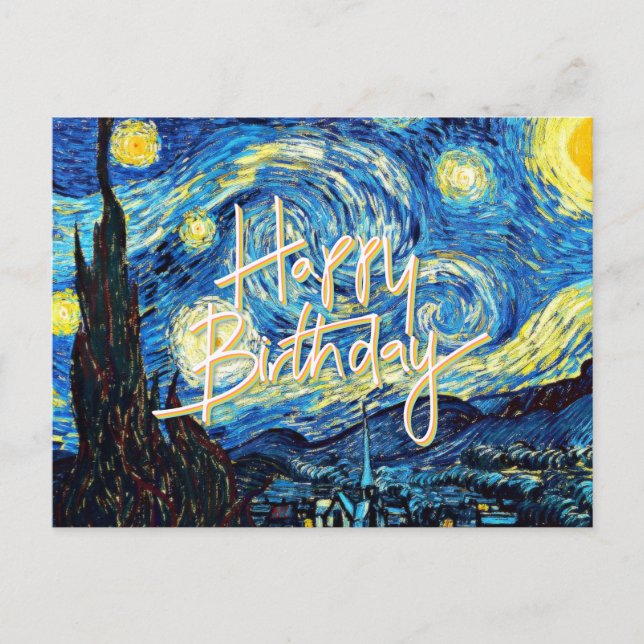 Happy Birthday, Starry Night fine art, Postcard (Front)