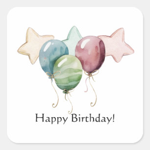 Happy Birthday Stars and Balloons Square Sticker