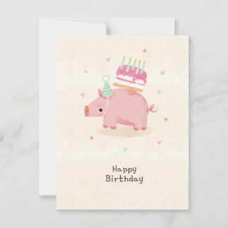 Happy birthday stealing piglet postcard
