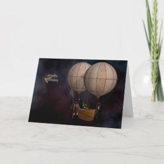 Happy Birthday Steampunk Hot Air Baloon Card