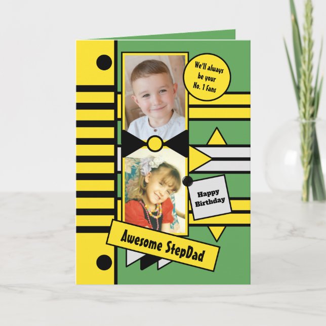 Happy Birthday Step Dad yellow green photo Card (Front)