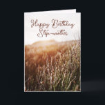 Happy Birthday Step-Mother - Rustic Birthday Card<br><div class="desc">Custom birthday card featuring rustic sunset photo with "Happy Birthday Step-Mother" in script typography. Coloured interior and back. Also available for Instant Download to easily share with friends and family.</div>