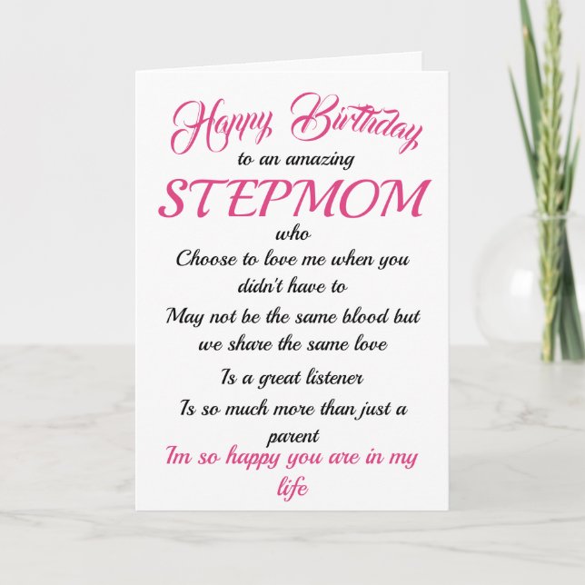 Happy Birthday Stepmom Black Pink Typography Card (Front)