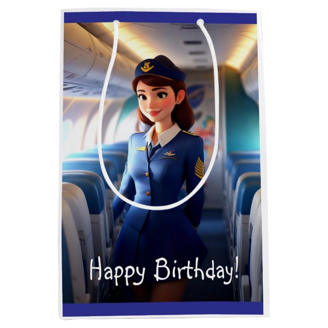 Happy Birthday Stewardess Medium Gift Bag (Front)