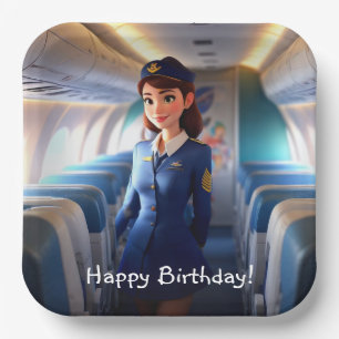 Happy Birthday Stewardess Paper Plate
