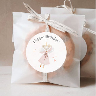 Happy Birthday Sticker, Cute Mouse Design Classic Round Sticker