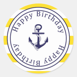 Happy Birthday sticker - Nautical Yellow - Navy