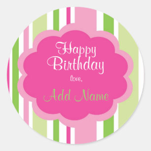 Happy Birthday Sticker  Pink and Green