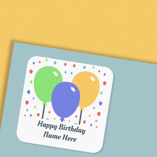 Happy Birthday Sticker with Coloured Balloons
