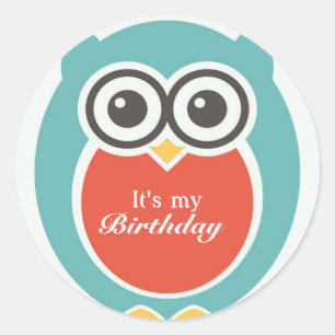 Happy Birthday Stickers Cute Baby Owl Cartoon