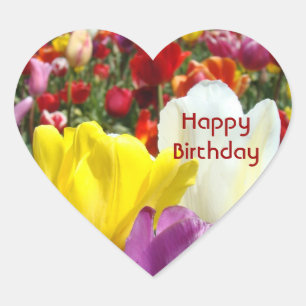 Happy Birthday stickers heart shape Tulip Flowers