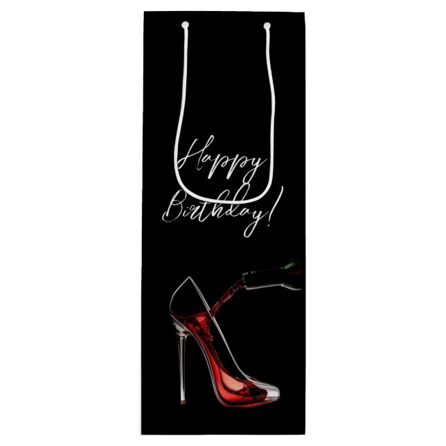Happy Birthday-Stiletto with Wine Wine Gift Bag (Front)
