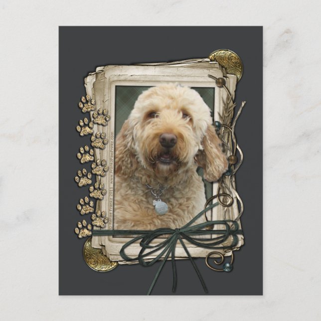Happy Birthday - Stone Paws - GoldenDoodle Postcard (Front)
