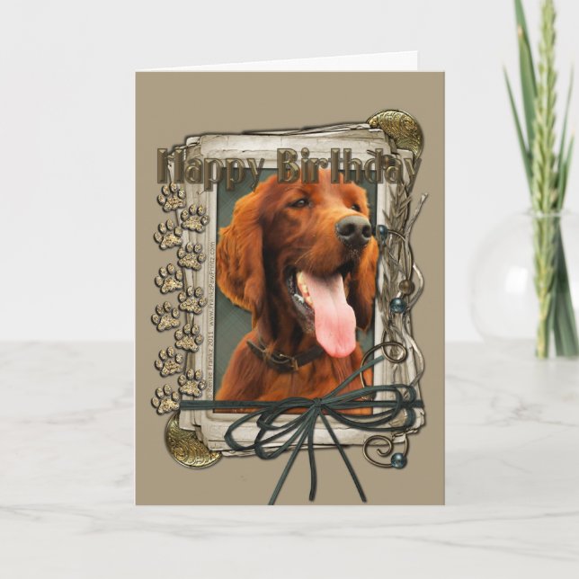 Happy Birthday - Stone Paws - Irish Setter Card (Front)