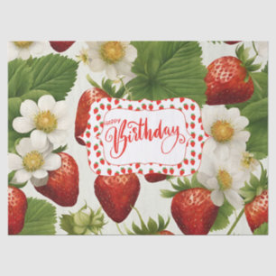 Happy Birthday Strawberries, Leaves and Flowers  Tissue Paper