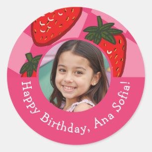 Happy Birthday Strawberry Chequered Custom Sticker
