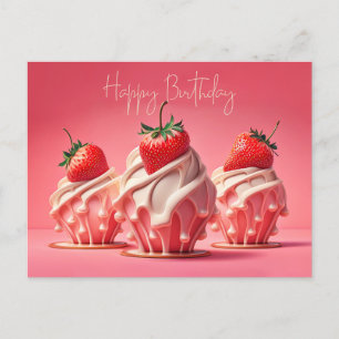 Happy Birthday Strawberry Cupcakes Postcard