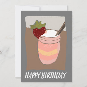 Happy Birthday Strawberry Milk Shake Illustration Card