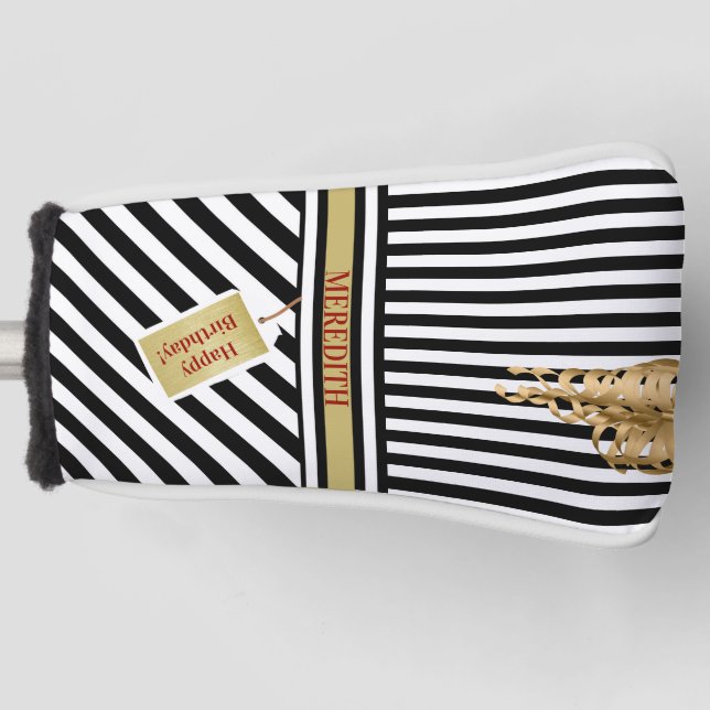 Happy Birthday Stripes Name Message Putter Golf Head Cover (Front)