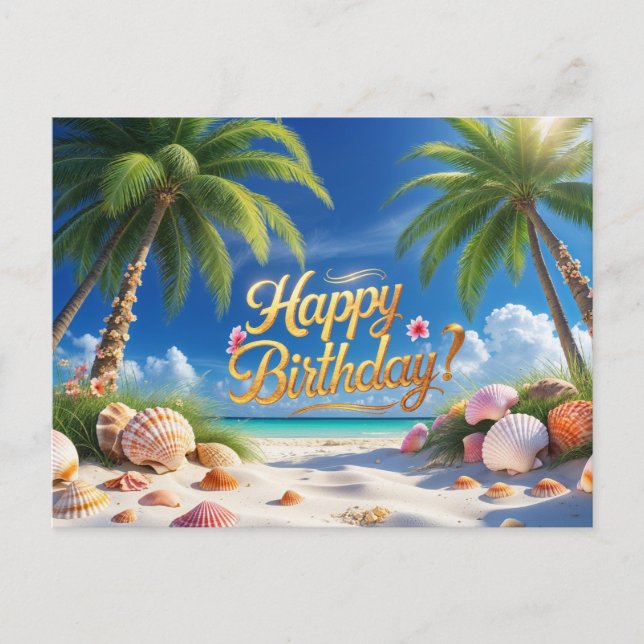 Happy Birthday Sumer Tropical Beach  Postcard (Front)